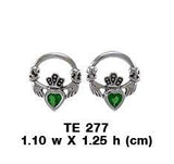 Irish Claddagh Silver Post Earrings with Gem TE277 - Jewelry