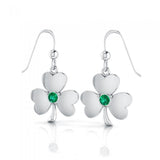 A symbolic charm in Irish culture ~ Sterling Silver Jewelry Shamrock Hook Earrings TE2811 - Jewelry