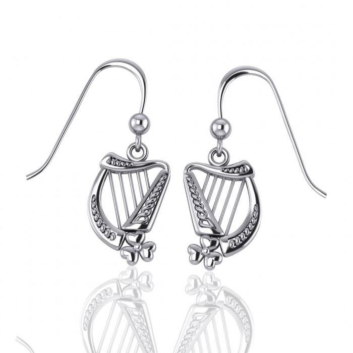 Celtic Knotwork Silver Harp Earrings TE2864 - Jewelry