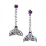 Celtic Whale Tail Gemstone Sterling Silver Earrings TER027