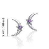 Crescent Moon and Star Gemstone Post Earrings TER1229 - Jewelry