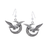 Owl Flying on Celtic Crescent Moon Silver Earrings TER1489