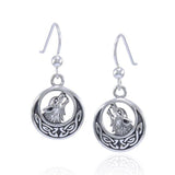 Celtic Crescent Moon Wolf Silver Earrings TER1493