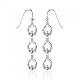 Celtic Triple Claddagh Silver Dangle Earrings TER156 - Jewelry