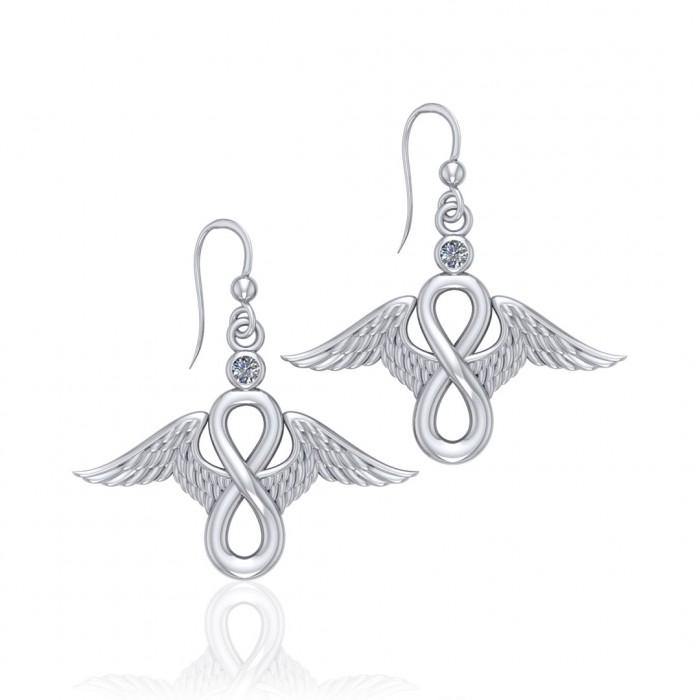 Angel Wings and Infinity Symbol with Gemstone Silver Earrings TER1665 - Jewelry