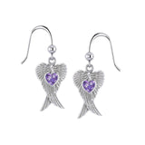 Heart Gemstone and Double Angel Wings Silver Earrings TER1744 - Jewelry