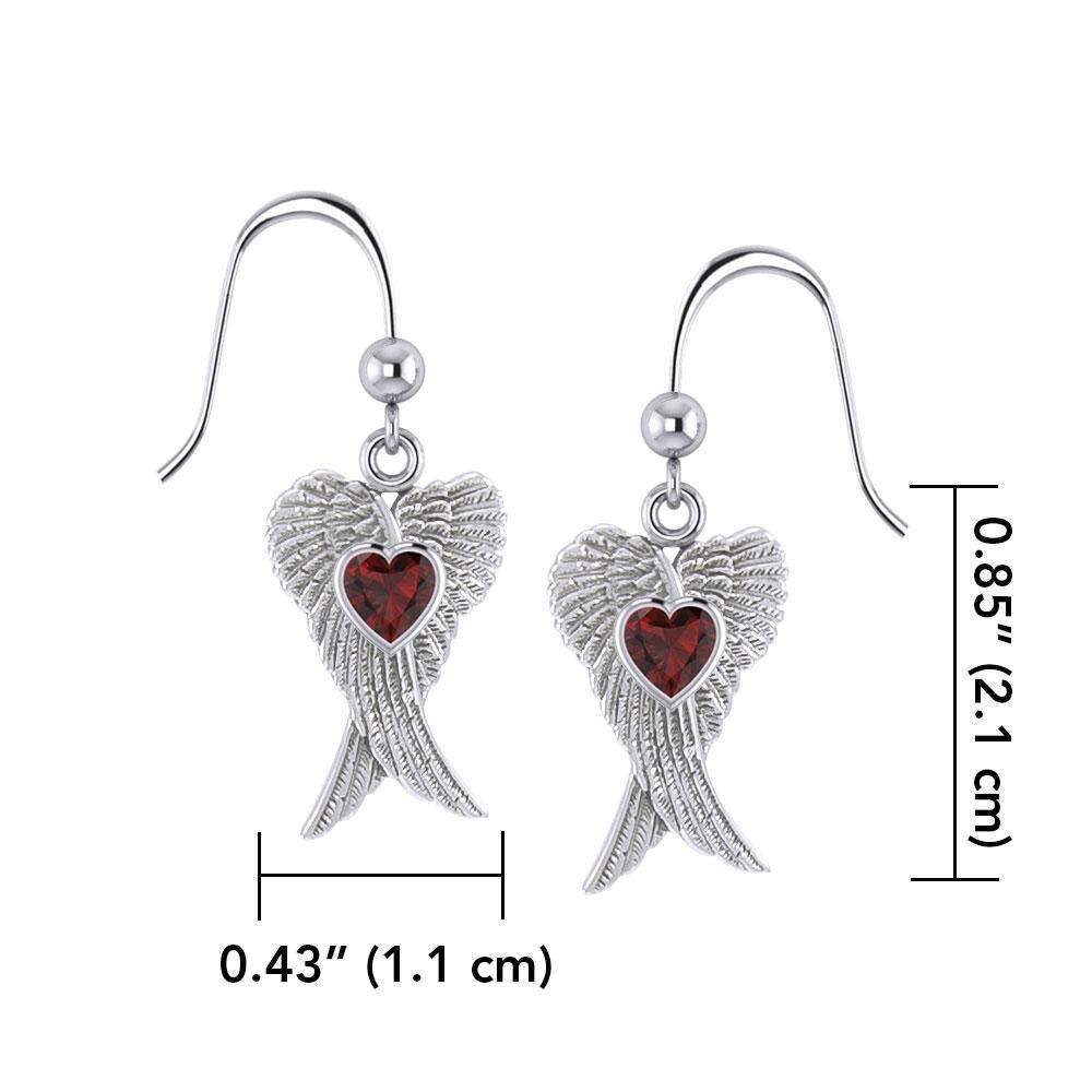 Heart Gemstone and Double Angel Wings Silver Earrings TER1744 - Jewelry