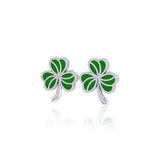 Shamrock with Green Enamel Silver Post Earrings TER1746