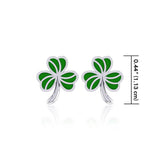 Shamrock with Green Enamel Silver Post Earrings TER1746 - Jewelry