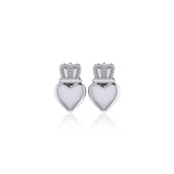 Heart with Crown Silver Post Earrings TER1750