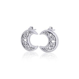 Hollow Celtic Crescent Moon Silver Post Earrings TER1759