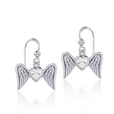 Gemstone Heart and Flying Angel Wings Silver Earrings TER1782