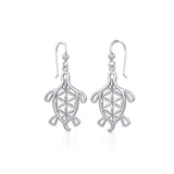 Turtle with Flower of Life Shell Silver Earrings TER1784