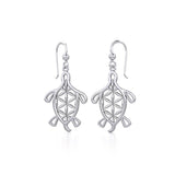 Turtle with Flower of Life Shell Silver Earrings TER1784 - Jewelry