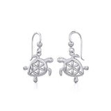 Swimming Turtle with Flower of Life Shell Silver Earrings TER1786