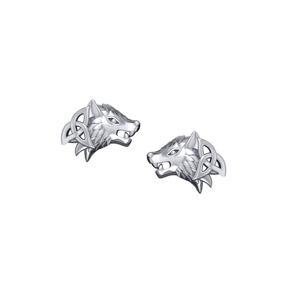 Wolves with Celtic Silver Post Earrings TER1789 - Jewelry
