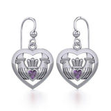 Claddagh in Heart Silver Earrings with Gemstone TER1826 - Jewelry