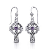 Celtic Cross Silver Earrings with Heart Gemstone TER1833