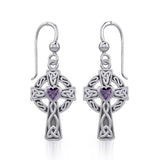 Celtic Cross Silver Earrings with Heart Gemstone TER1833 - Jewelry