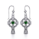 Celtic Cross Silver Earrings with Heart Gemstone TER1833 - Jewelry
