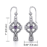 Celtic Cross Silver Earrings with Heart Gemstone TER1833 - Jewelry