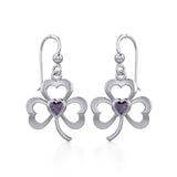 Silver Shamrock Earrings with Heart Gemstone TER1835 - Jewelry