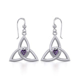 The Celtic Trinity Knot Silver Earrings with Heart Gemstone TER1837 - Jewelry