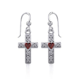 Celtic Cross Silver Earrings with Heart Gemstone TER1841