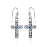 Celtic Cross Silver Earrings with Heart Gemstone TER1841 - Jewelry