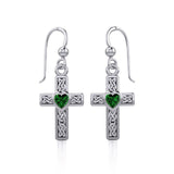 Celtic Cross Silver Earrings with Heart Gemstone TER1841 - Jewelry