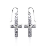 Celtic Cross Silver Earrings with Heart Gemstone TER1841 - Jewelry
