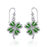 Lucky Four Leaf Clover Sterling Silver Earrings with Green enamel TER1843