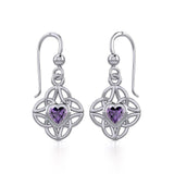 Celtic Knotwork Silver Earrings with Heart Gemstone TER1845 - Jewelry