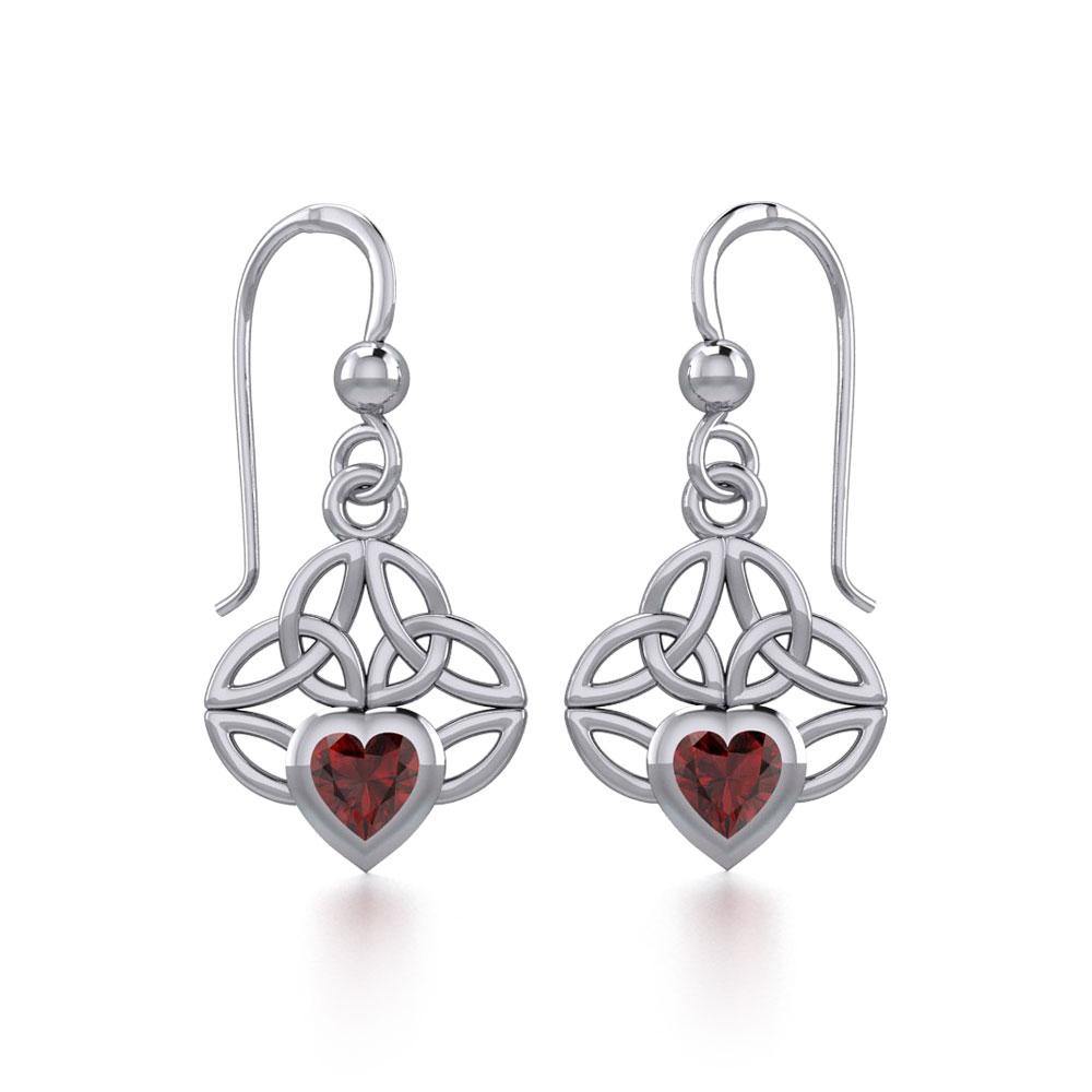 Celtic Knotwork Silver Earrings with Heart Gemstone TER1846 - Jewelry