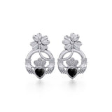 Lucky Four Leaf Clover on Claddagh Silver Post Earrings with stone TER1849 - Jewelry