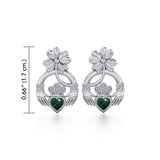 Lucky Four Leaf Clover on Claddagh Silver Post Earrings with stone TER1849 - Jewelry