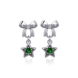 Ribbon with Dangling Gemstone Star Silver Post Earrings TER1854