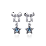 Ribbon with Dangling Gemstone Star Silver Post Earrings TER1854 - Jewelry