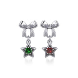 Ribbon with Dangling Gemstone Star Silver Post Earrings TER1854 - Jewelry