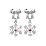 Ribbon with Dangling Gemstone Snowflake Silver Post Earrings TER1855