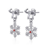 Ribbon with Dangling Gemstone Snowflake Silver Post Earrings TER1855 - Jewelry