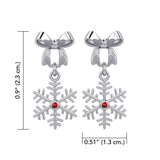 Ribbon with Dangling Gemstone Snowflake Silver Post Earrings TER1855 - Jewelry