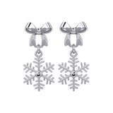 Ribbon with Dangling Gemstone Snowflake Silver Post Earrings TER1855 - Jewelry