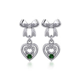 Ribbon with Dangling Gemstone Celtic Heart Silver Post Earrings TER1857 - Jewelry