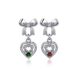 Ribbon with Dangling Gemstone Celtic Heart Silver Post Earrings TER1857 - Jewelry