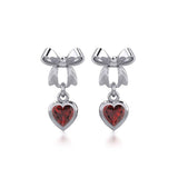 Ribbon with Dangling Gemstone Heart Silver Post Earrings TER1858 - Jewelry