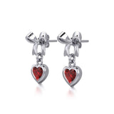 Ribbon with Dangling Gemstone Heart Silver Post Earrings TER1858 - Jewelry