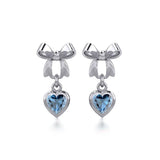 Ribbon with Dangling Gemstone Heart Silver Post Earrings TER1858 - Jewelry