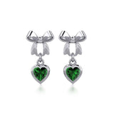 Ribbon with Dangling Gemstone Heart Silver Post Earrings TER1858 - Jewelry