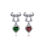 Ribbon with Dangling Gemstone Heart Silver Post Earrings TER1858 - Jewelry